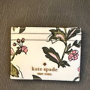 kate spade White Floral Card Holder with Pink Accents